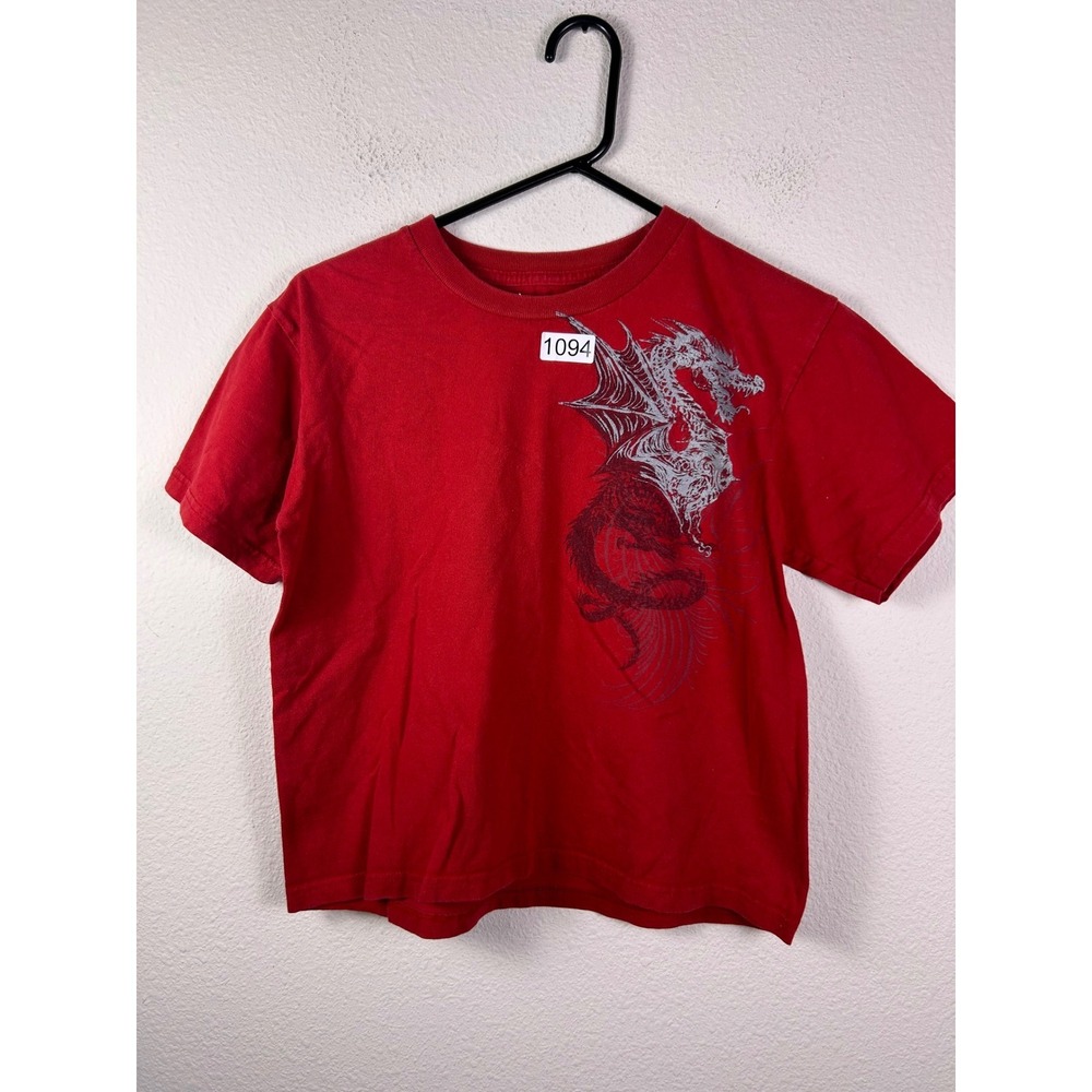 Atonement Mens Red Dragon Graphic T-Shirt Silver Gothic Fantasy Tee Size M